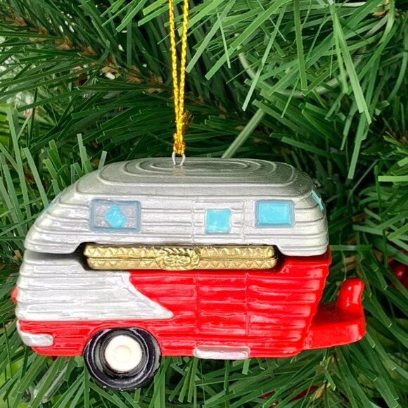 Retro Camper Porcelain Hinged Surprise Gift Trinket Box Christmas Ornament - Picture 5 of 5
